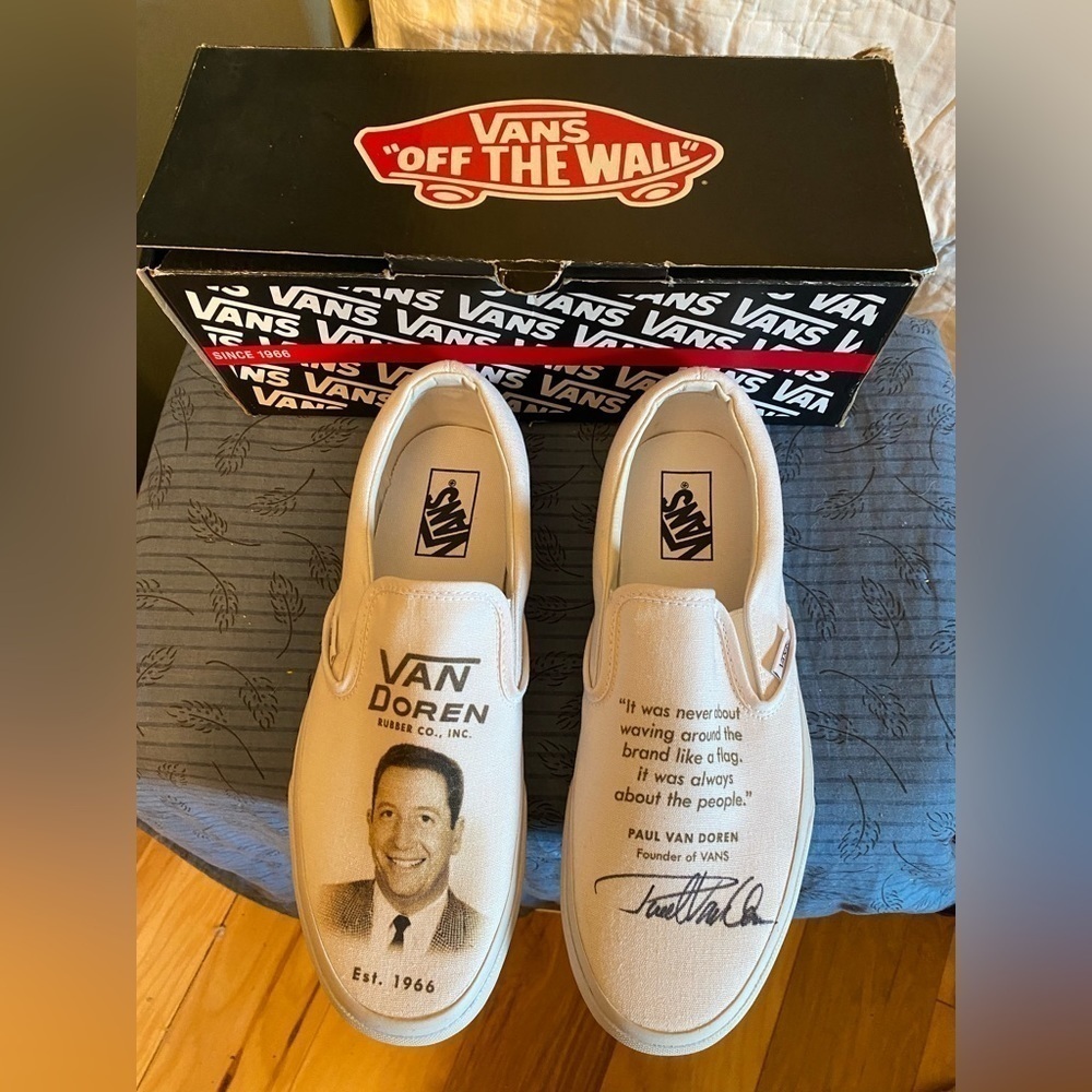 Vans Low Slip On Tribute Signed By Paul Van Doren With Box M 9 W 10.5